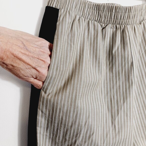 Zara, Mixed Media Pull On Pants (M) Stretch Waist Deep Navy/Khaki & White Stripe - Picture 14 of 15